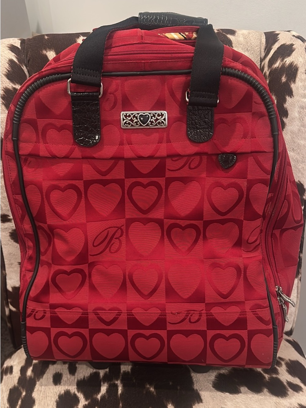 Brighton Red Heart-Pattern Weekender VINTAGE - Picture 1 of 9